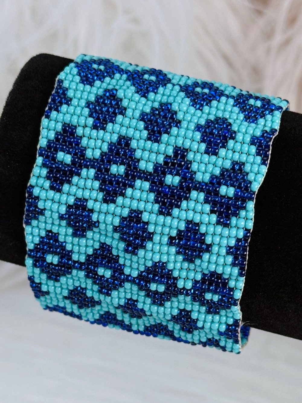 Vibrant Faux Turquoise and Navy Blue Beaded Wideband Bracelet
